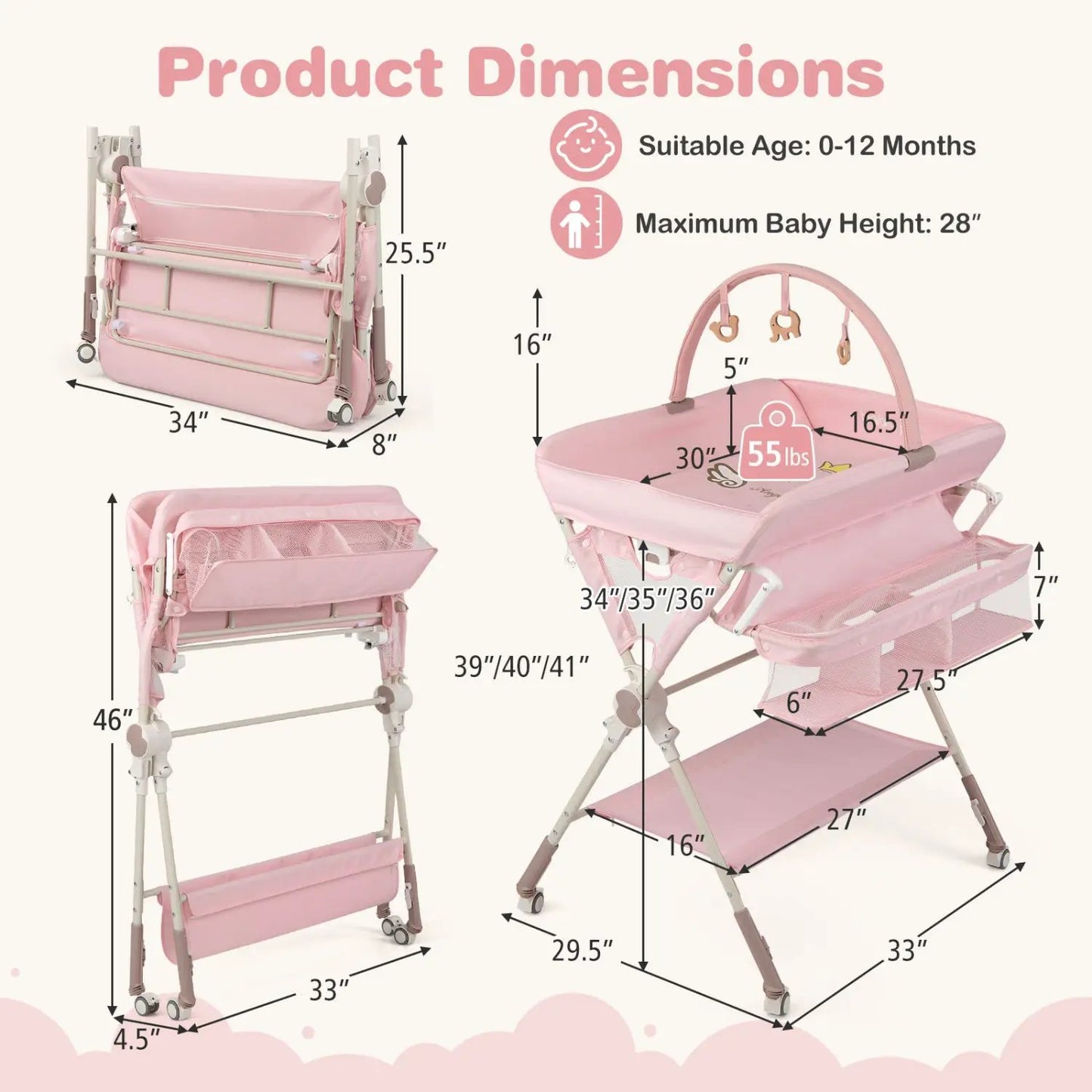 Foldable Baby Changing Table with Storage Bag
