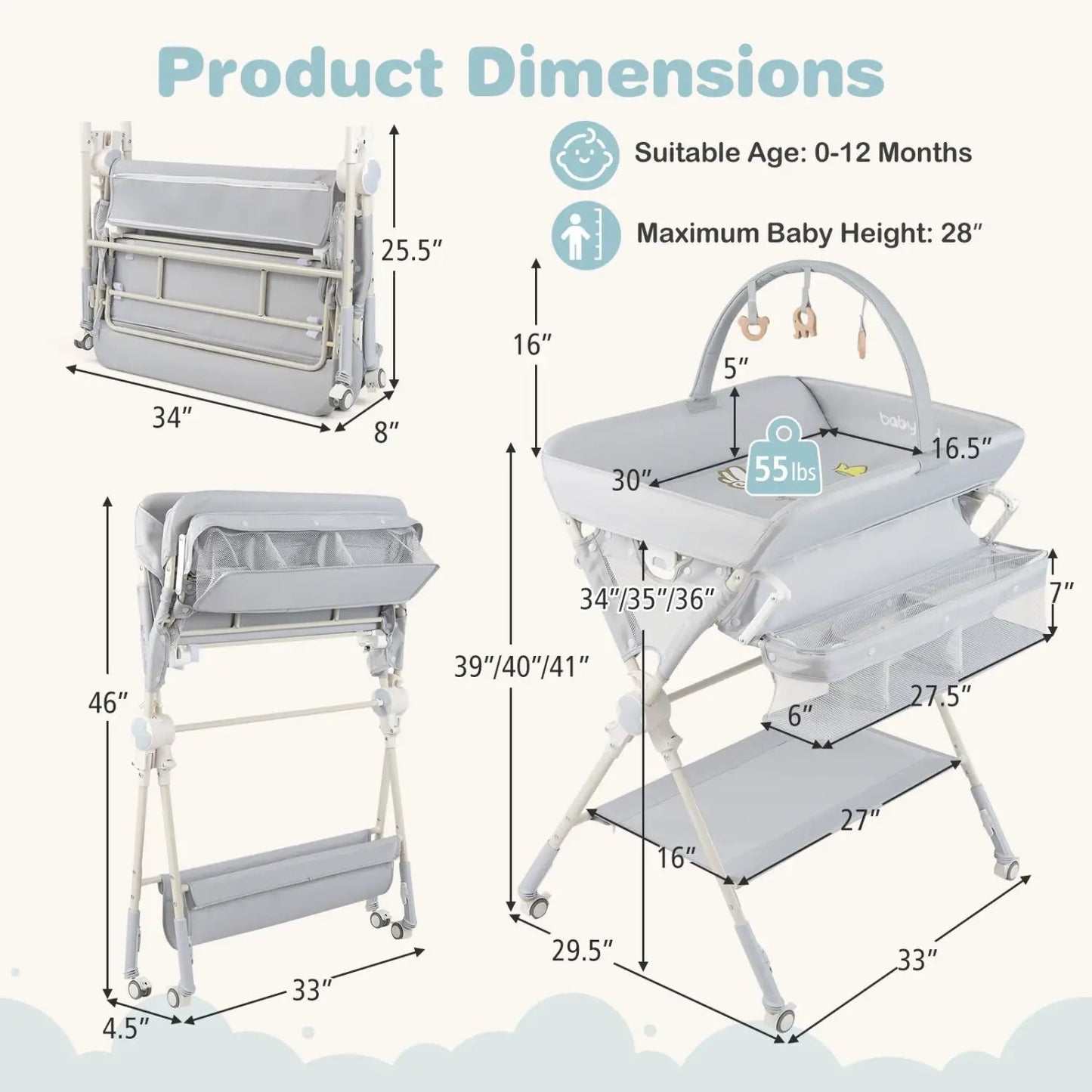 Foldable Baby Changing Table with Storage Bag