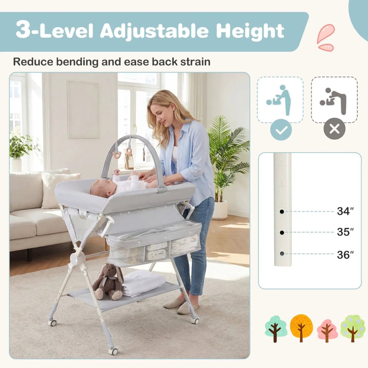 Foldable Baby Changing Table with Storage Bag