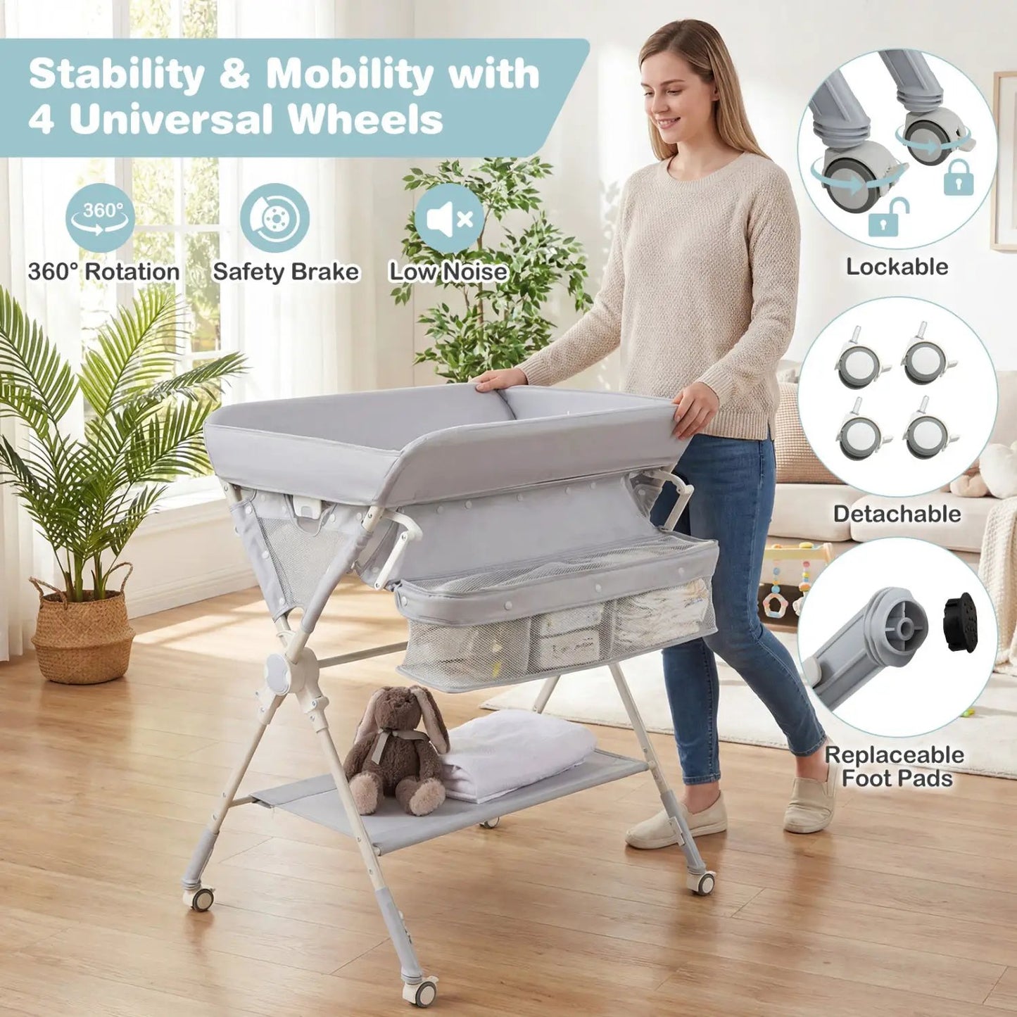 Foldable Baby Changing Table with Storage Bag