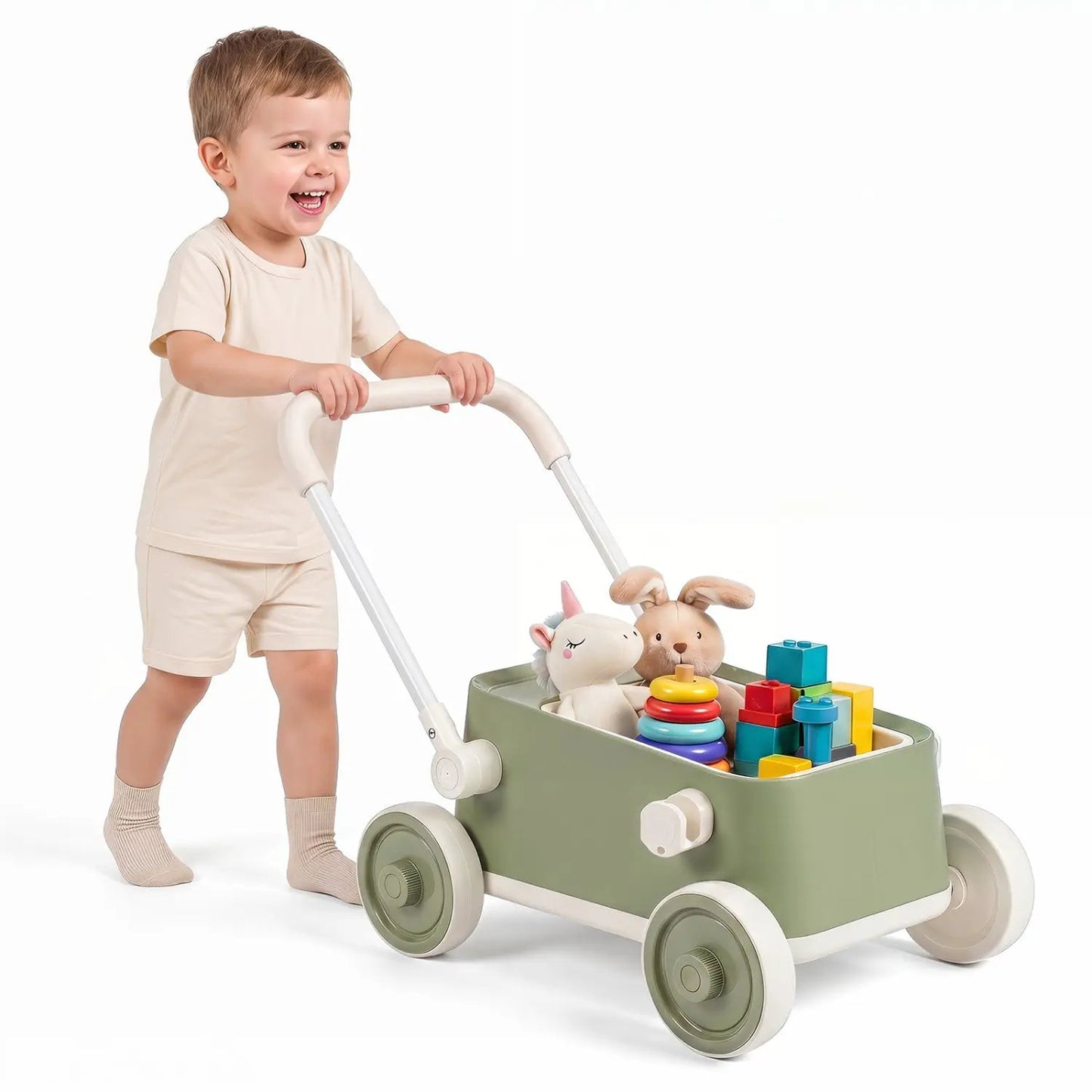 Push Walker With Storage Basket Foldable Handle