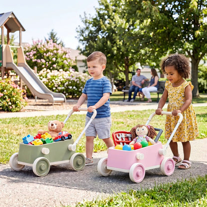 Push Walker With Storage Basket Foldable Handle