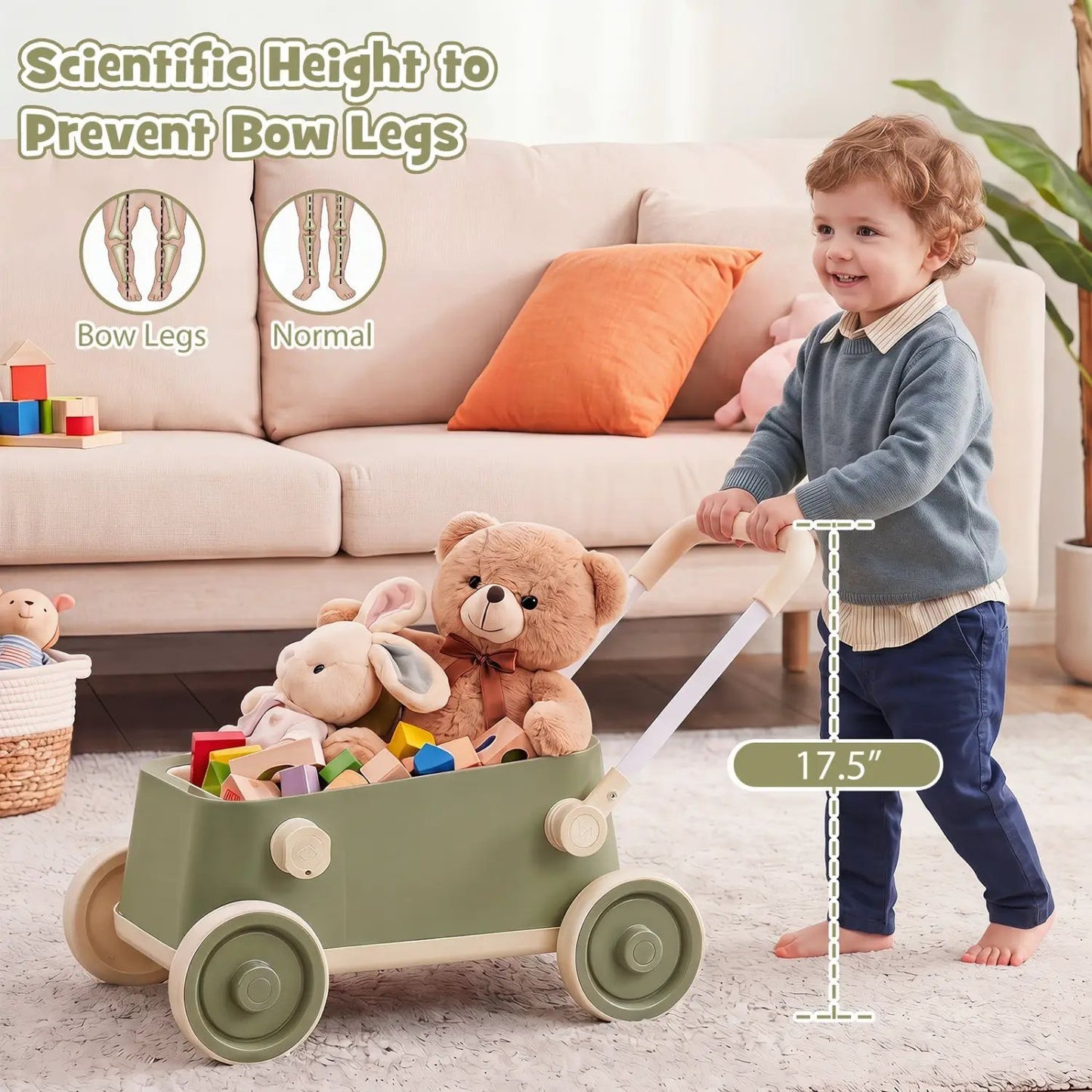 Push Walker With Storage Basket Foldable Handle