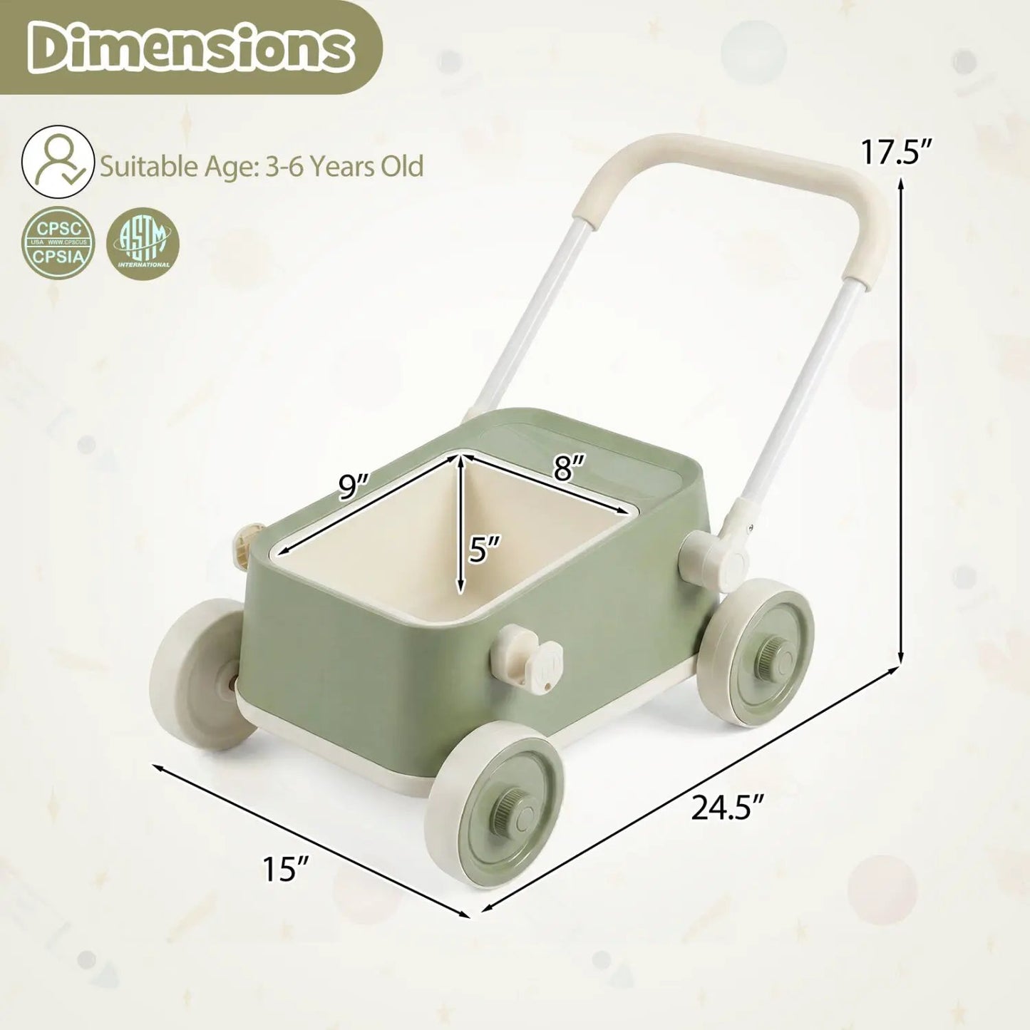Push Walker With Storage Basket Foldable Handle