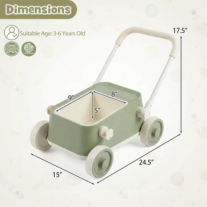 Push Walker With Storage Basket Foldable Handle