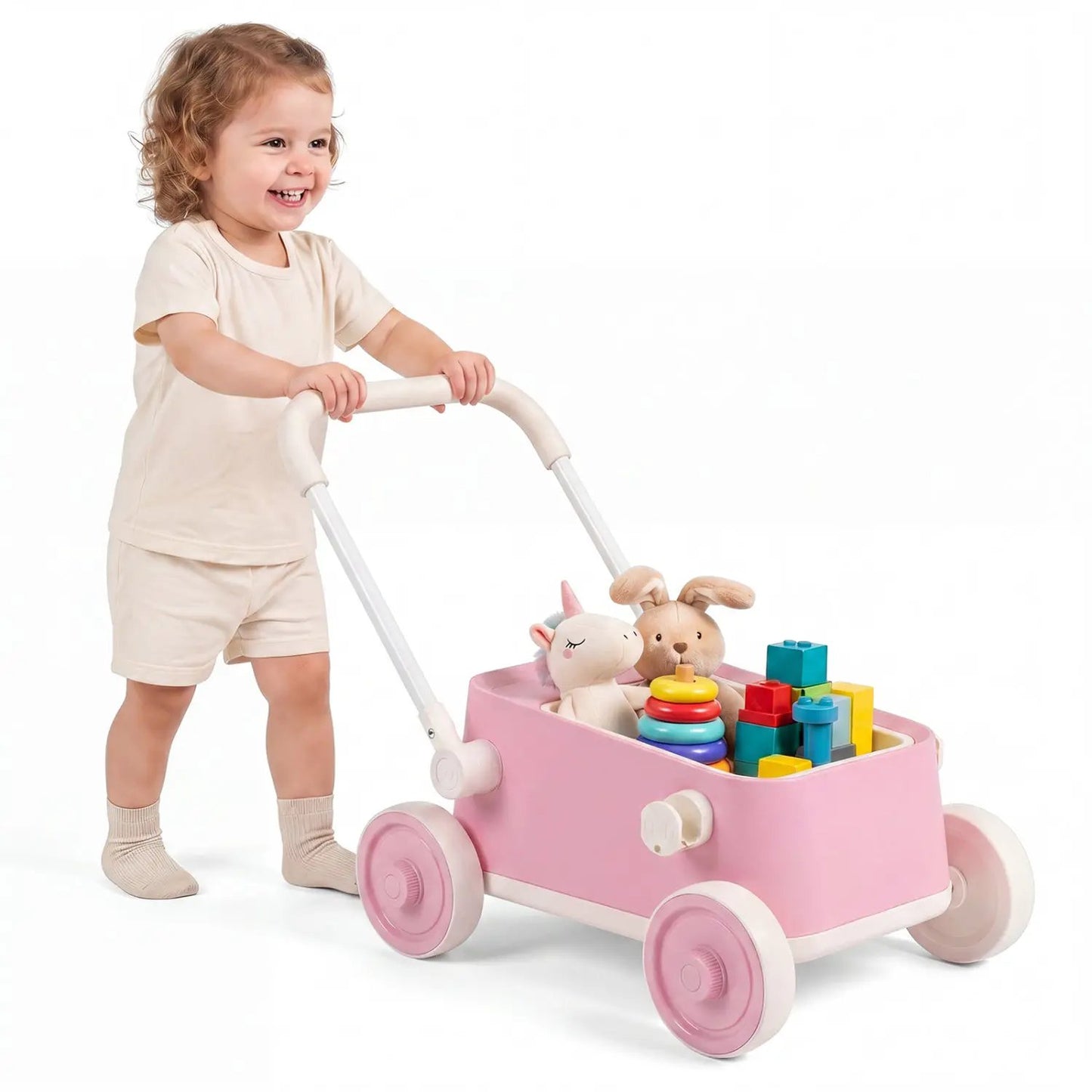 Push Walker With Storage Basket Foldable Handle