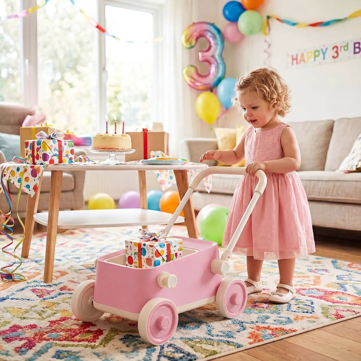 Push Walker With Storage Basket Foldable Handle