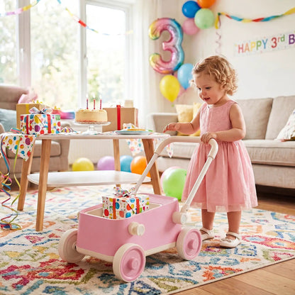 Push Walker With Storage Basket Foldable Handle