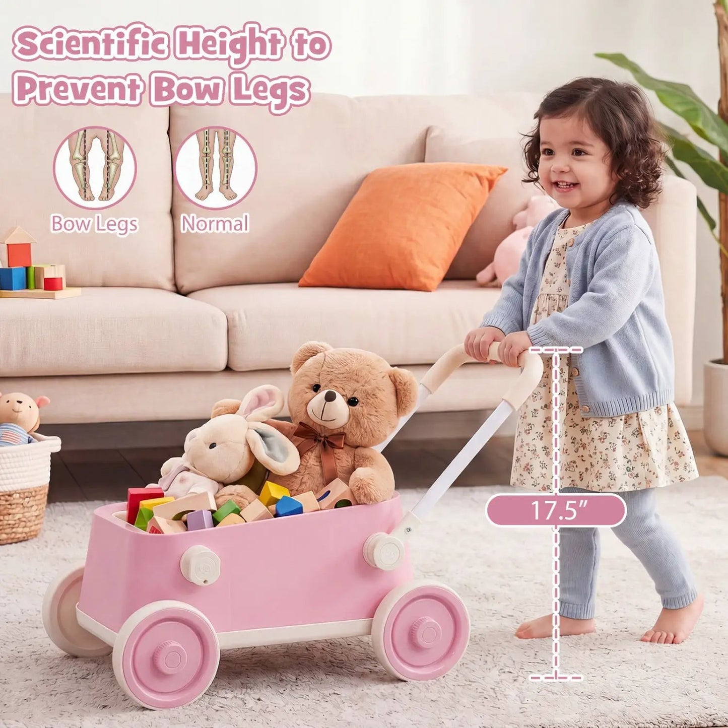 Push Walker With Storage Basket Foldable Handle