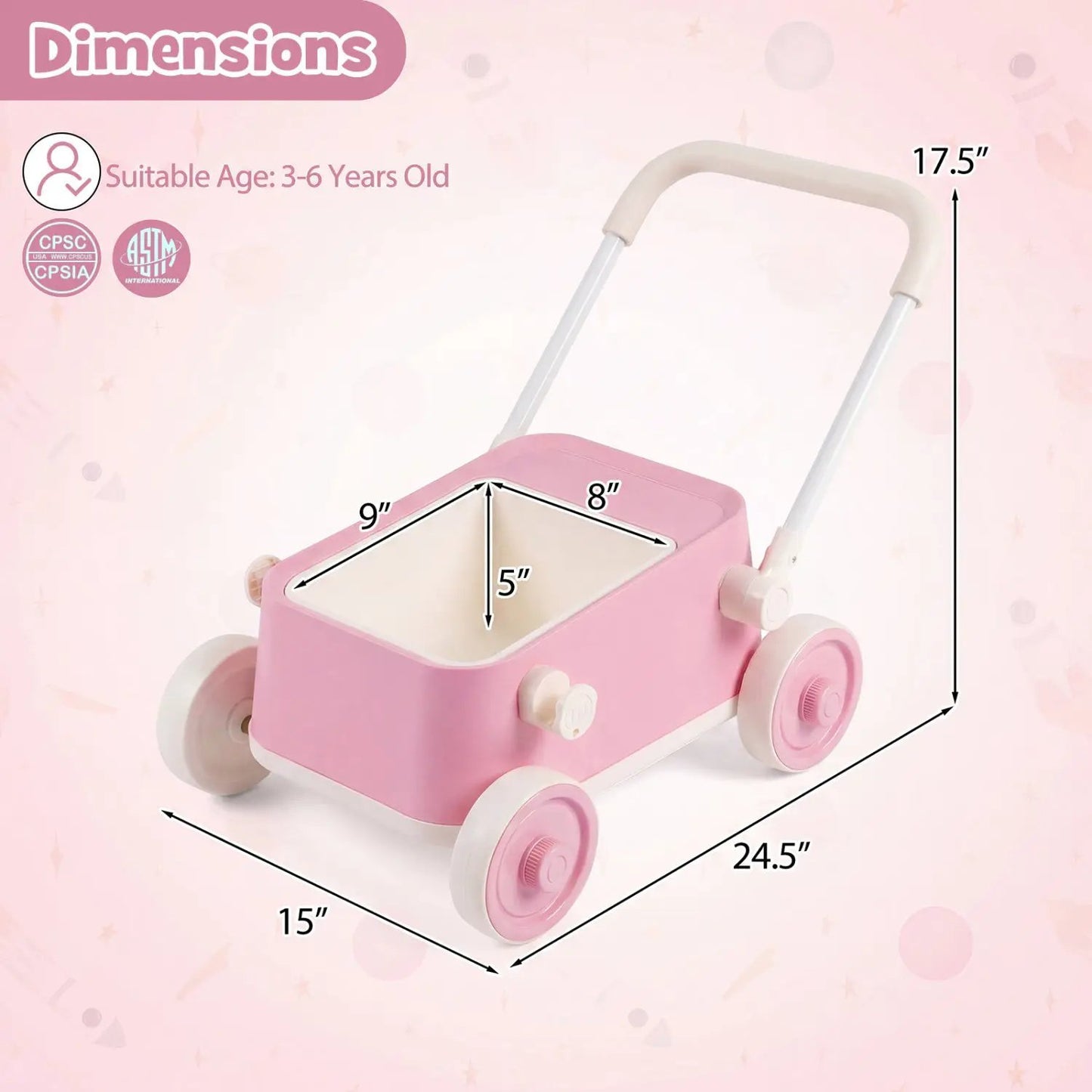 Push Walker With Storage Basket Foldable Handle