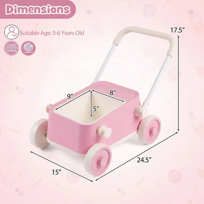 Push Walker With Storage Basket Foldable Handle