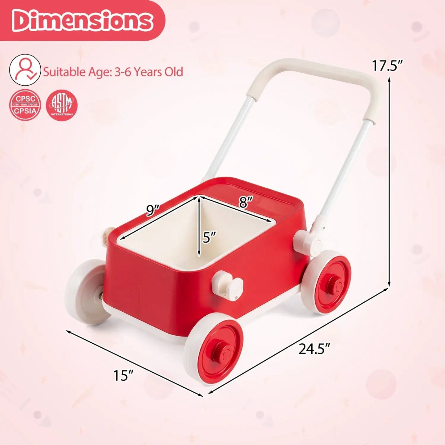 Push Walker With Storage Basket Foldable Handle