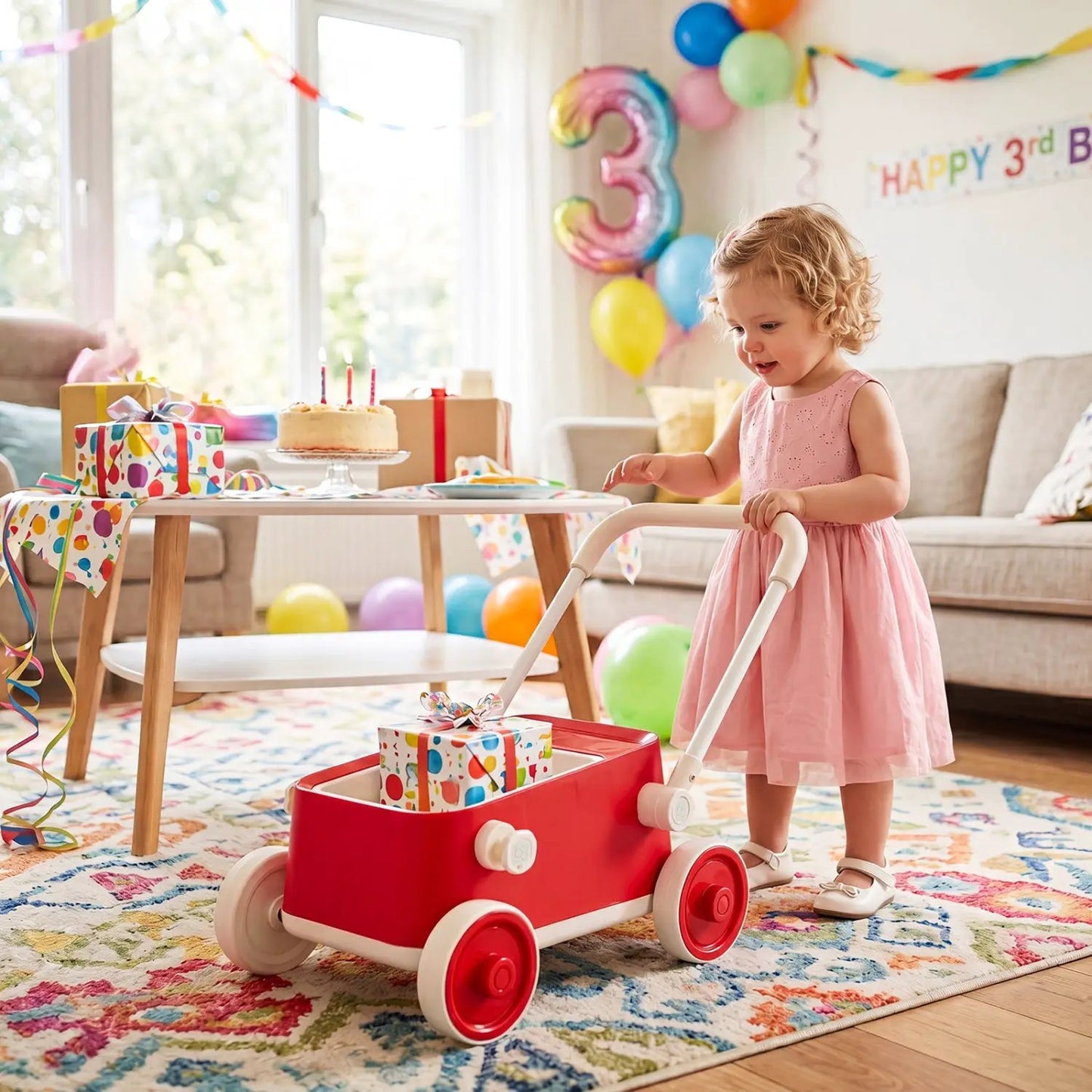 Push Walker With Storage Basket Foldable Handle
