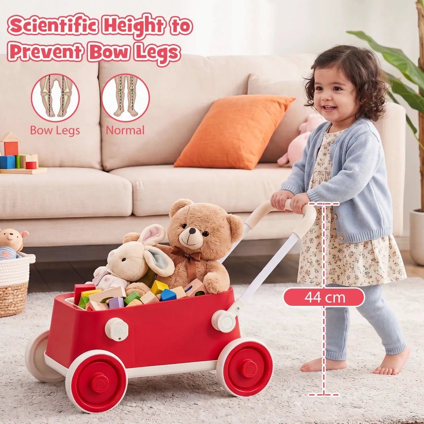 Push Walker With Storage Basket Foldable Handle