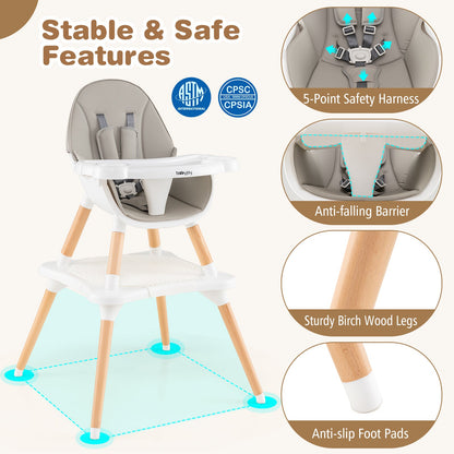 5-in-1 Baby Wooden Convertible High Chair