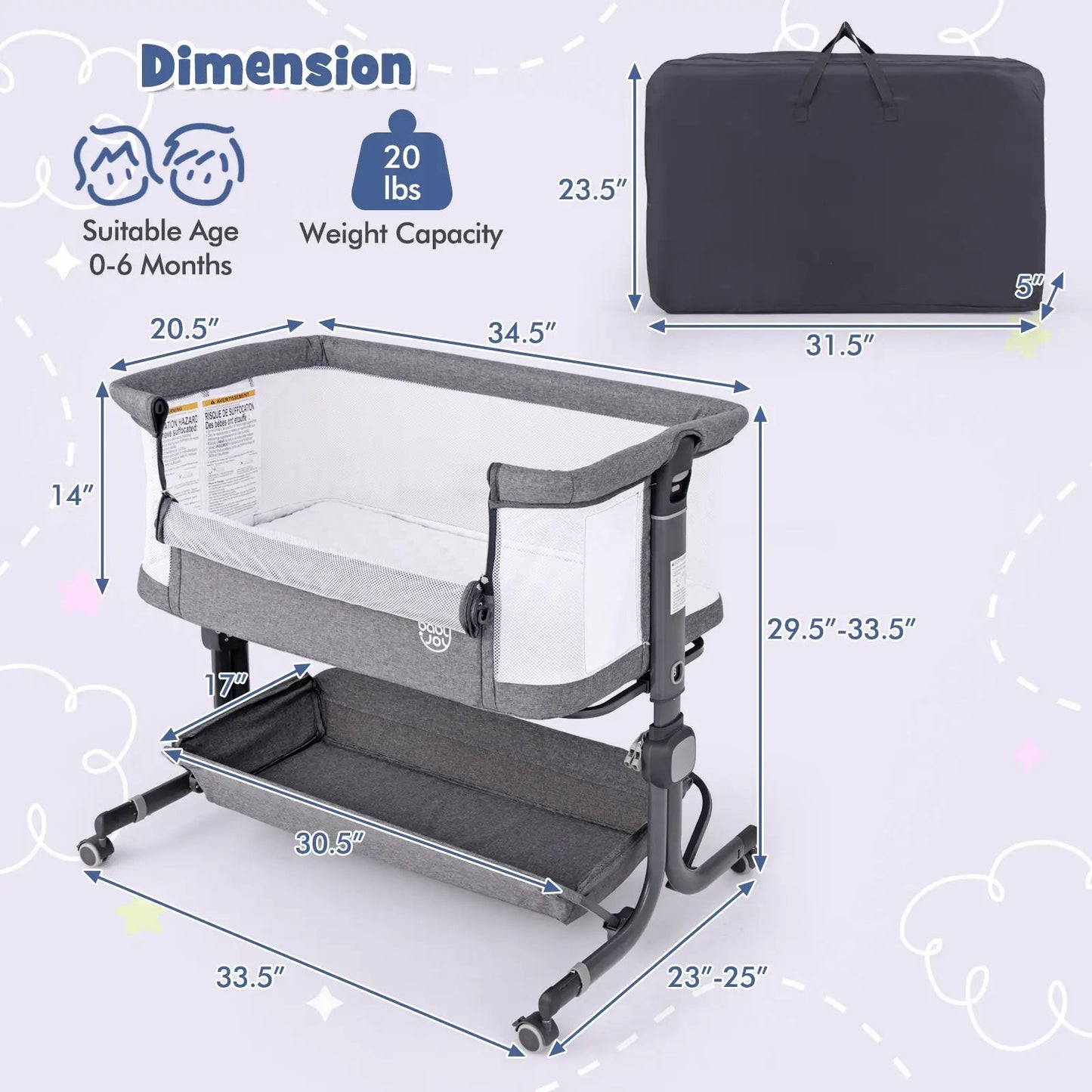 Bedside Sleeper Bassinet with 6 Level Height