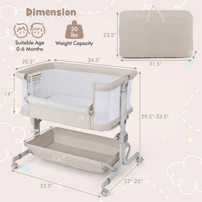 Bedside Sleeper Bassinet with 6 Level Height