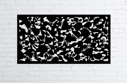 Outdoor metal deck privacy screen panel by Rustica Ornamentals in black steel with cutouts on Tampa Home & Garden Store