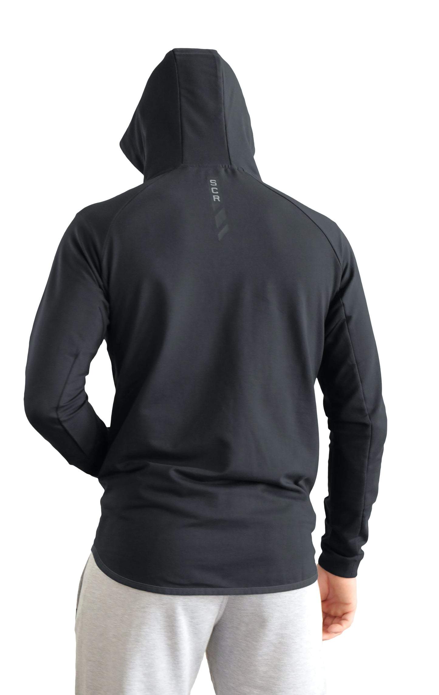 All-Day Comfort Hooded Sweatshirt Slim Fit black men's athletic hoodie with SCR logo on back on Tampa Home & Garden Store
