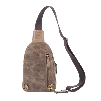 Crazy Horse Leather Sling Bag Small Version – Brown Full-Grain Crossbody for Men