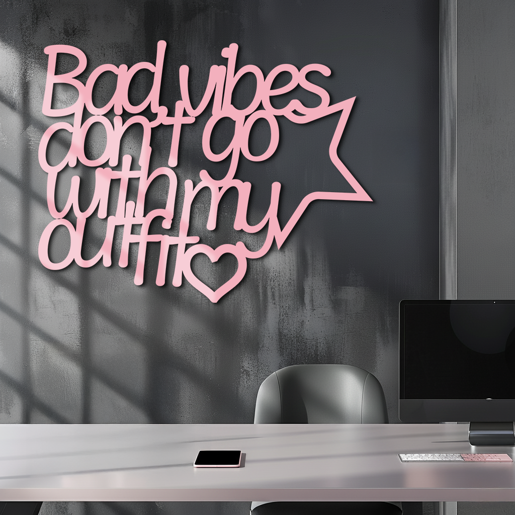 Bad Vibes Don’t Go With My Outfit Metal Wall Art – Modern Quote Design - KAFGP087 - Tampa Home & Garden Store