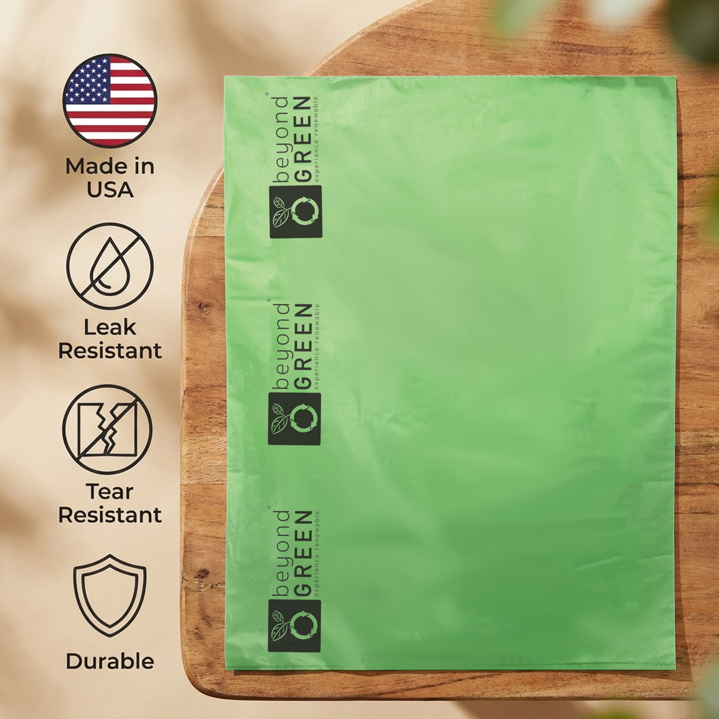 Sacs à déjections canines beyondGREEN – Rouleaux pliés – Fabriqués aux États-Unis, anti-fuites, extra-résistants