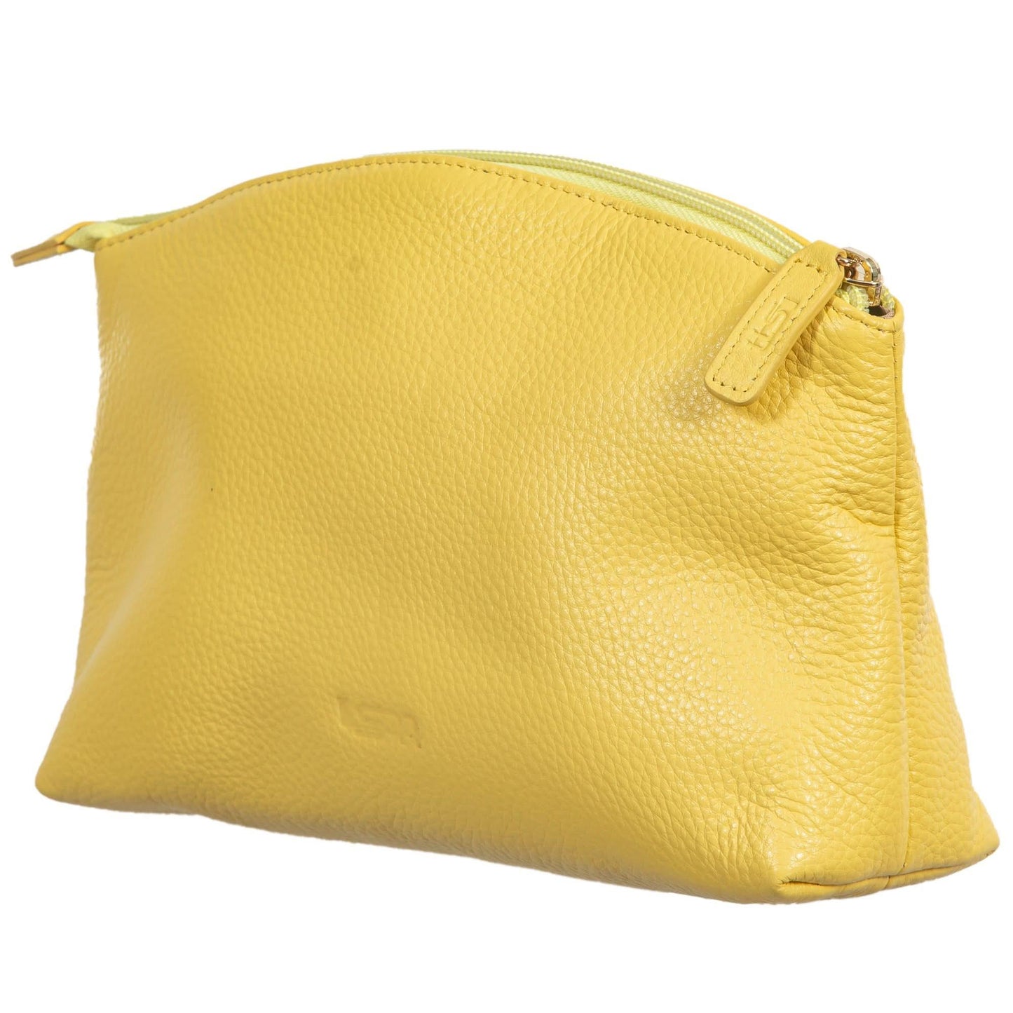 Sophia Full Grain Leather Storage Set yellow pebbled leather pouch with gold zipper on Tampa Home & Garden Store