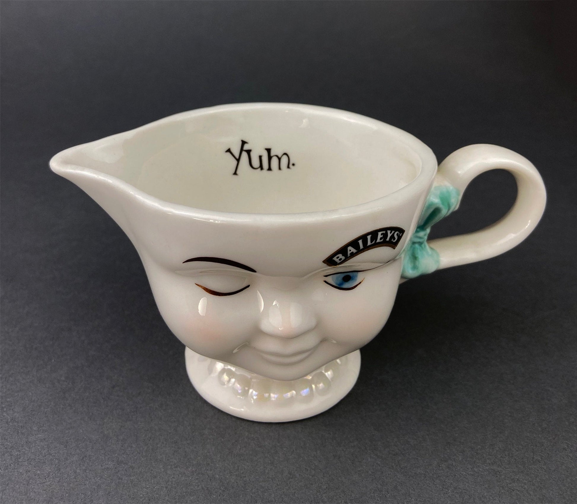 Bailey's Winking Face Creamer with Blue Bow.  Yum Collectible Creamer.  Limited Edition. - Tampa Home & Garden Store