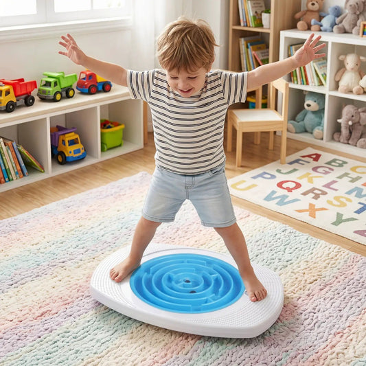 Balance Board Maze for Kids with 3 Difficulty Levels DirectDeals, blue maze on white base on Tampa Home & Garden Store