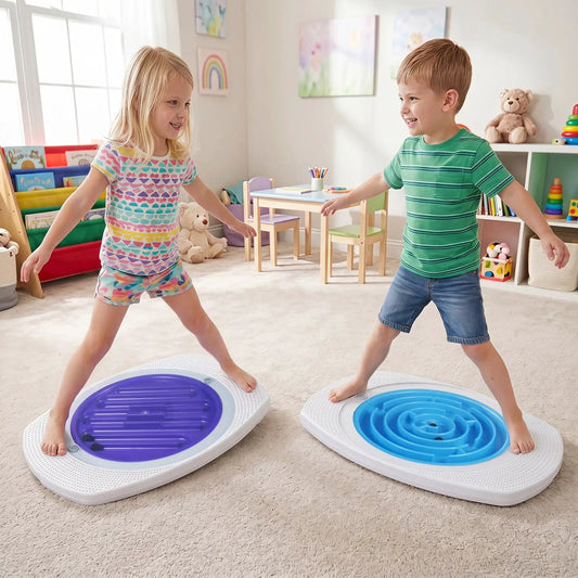 Balance Board Maze for Kids DirectDeals 2 round boards with purple blue spiral mazes balancing on Tampa Home & Garden Store
