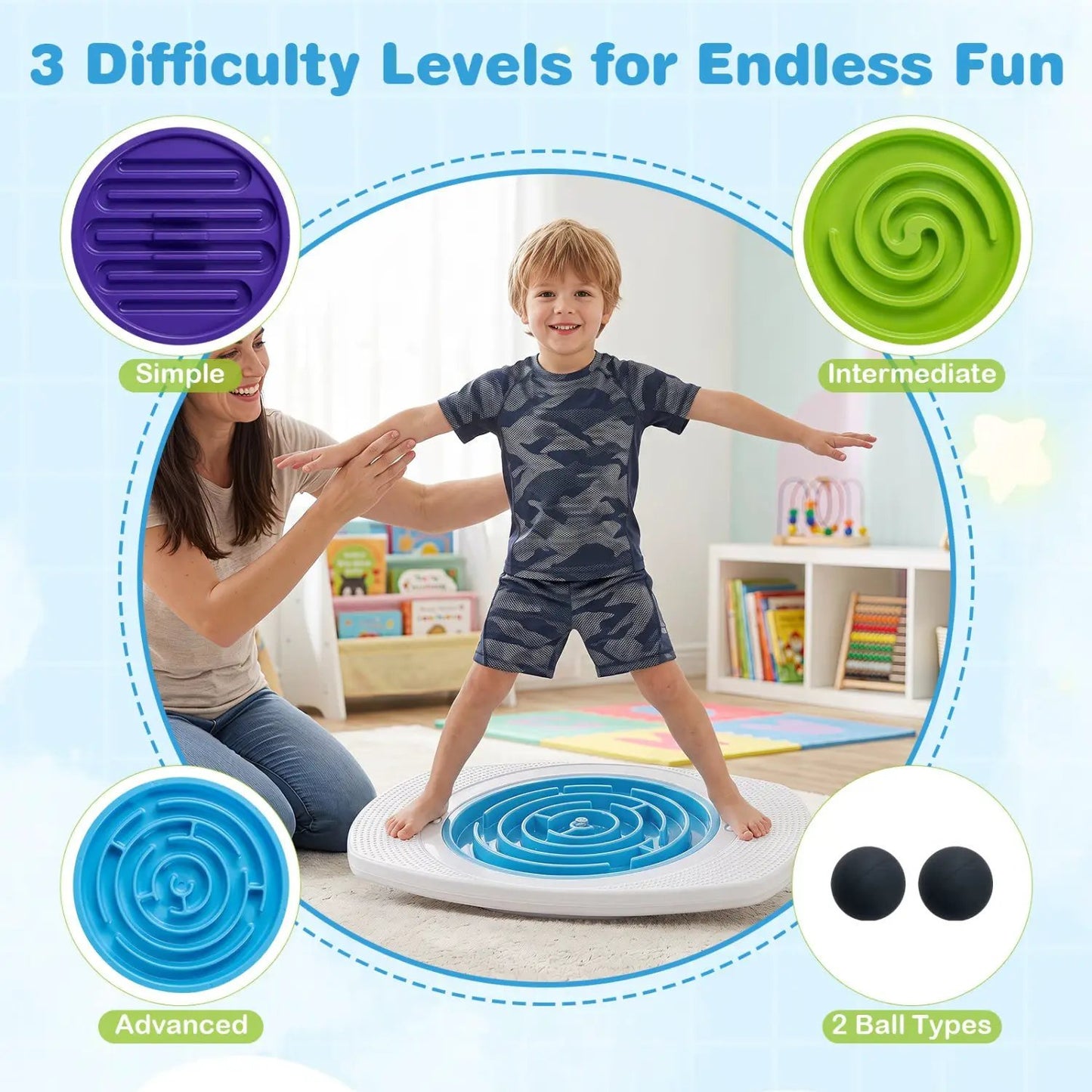 Balance Board Maze for Kids 3 Difficulty Levels