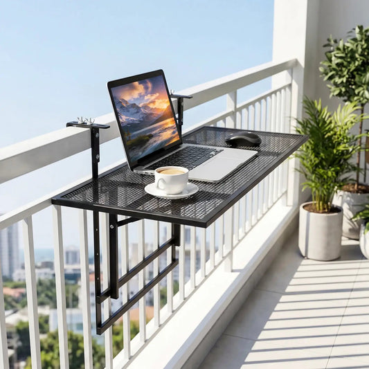 DirectDeals 31.5in metal folding bar table, black finish with mesh top, railing-mounted on Tampa Home & Garden Store