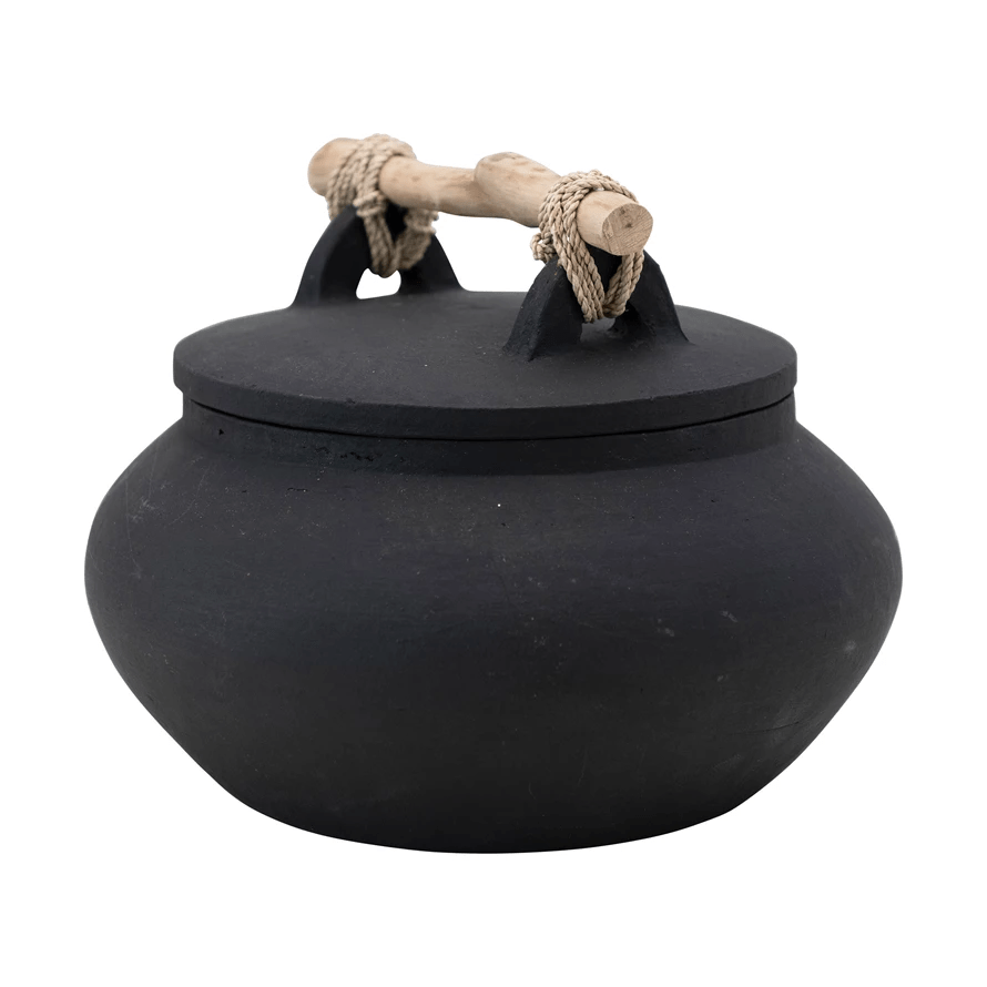 Bali Terracotta Container with Lid and Driftwood Handle - Tampa Home & Garden Store