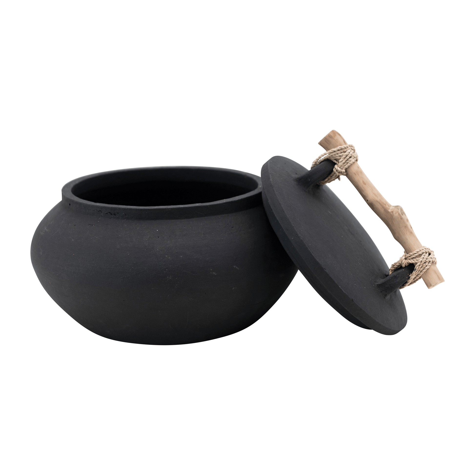Bali Terracotta Container with Lid and Driftwood Handle - Tampa Home & Garden Store