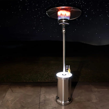 Stainless steel gas patio heater with permanent LED table by Fire Sense/Balkene Home on Tampa Home & Garden Store