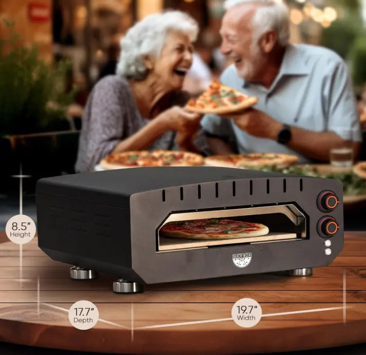 Slice Box Outdoor Electric Pizza Oven, black with stainless front by Fire Sense/Balkene Home on Tampa Home & Garden Store