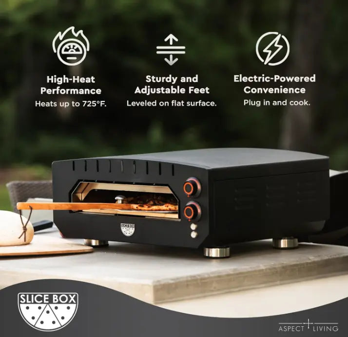 Slice Box Outdoor Electric Pizza Oven black body with orange knobs Fire Sense/Balkene Home on Tampa Home & Garden Store