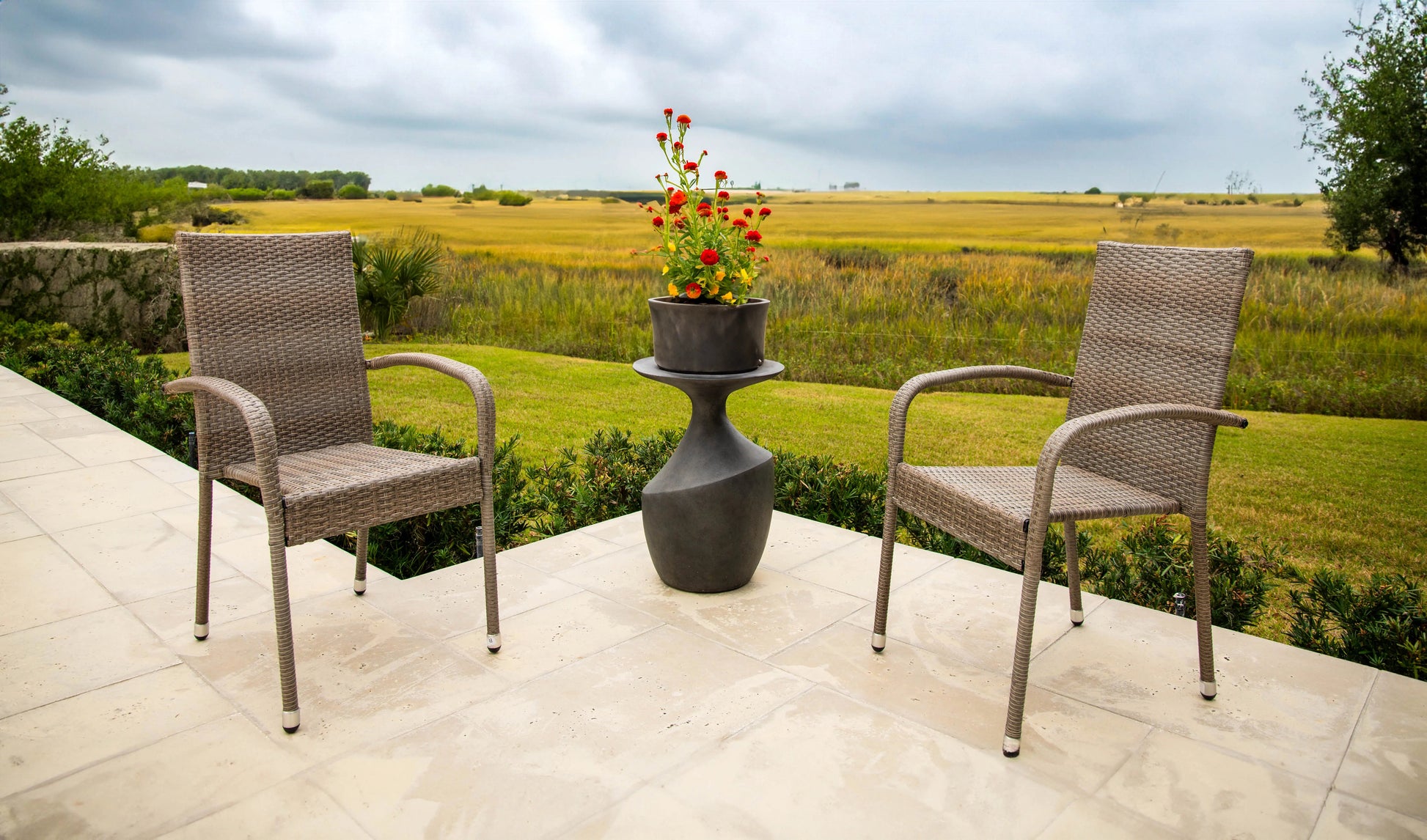 Morgan Outdoor Wicker Chair 2pk gray/brown patio chairs on Tampa Home & Garden Store
