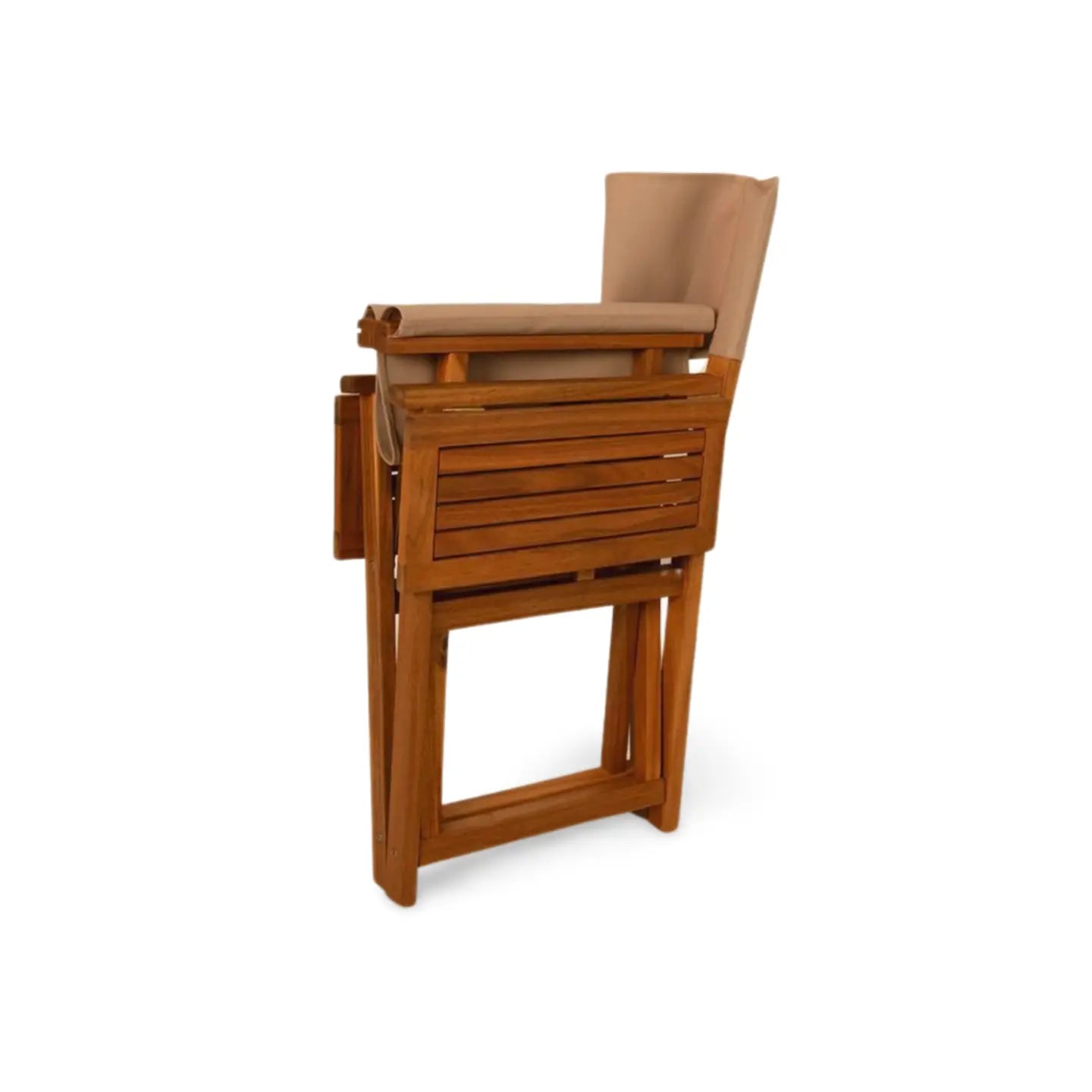 Walker Outdoor Folding Directors Chair with Side Tables in natural wood and beige canvas on Tampa Home & Garden Store