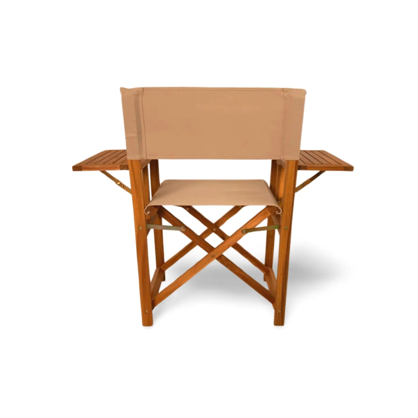 Walker Folding Directors Chair with 2 Side Tables wood frame beige canvas seat Fire Sense on Tampa Home & Garden Store