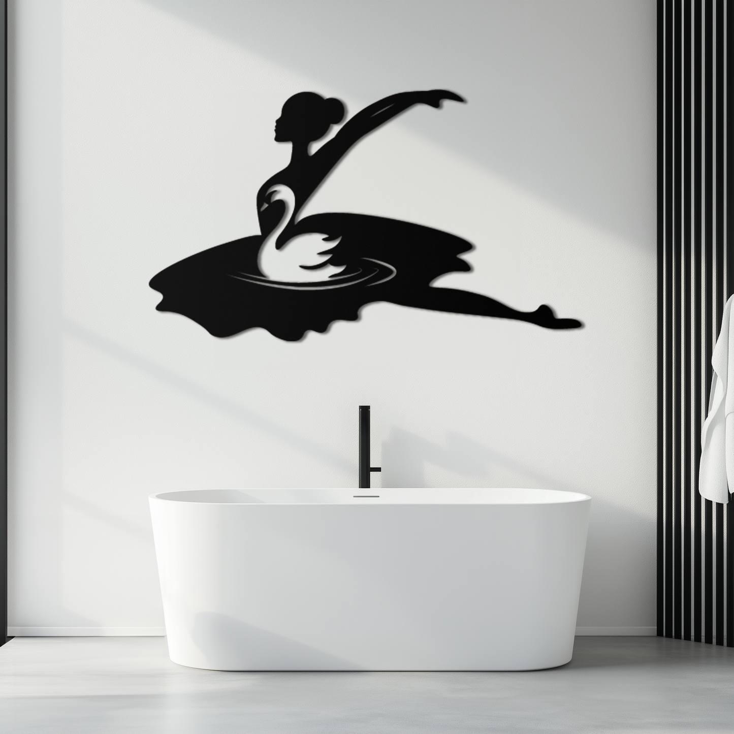 Ballet Dancer with Swan Silhouette Metal Wall Art – Elegant Black Steel Decor for Ballet Studios, Bedrooms, and Living Spaces- KAF466 - Tampa Home & Garden Store