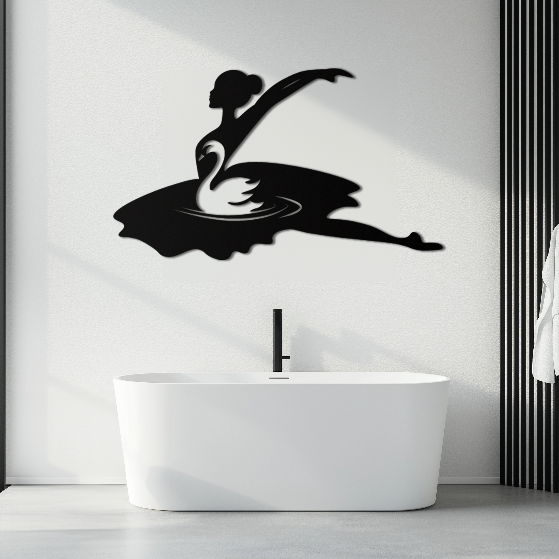 Ballet Dancer with Swan Silhouette Metal Wall Art – Elegant Black Steel Decor for Ballet Studios, Bedrooms, and Living Spaces- KAF466 - Tampa Home & Garden Store