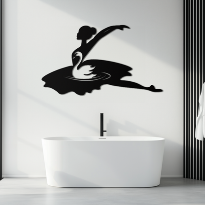 Ballet Dancer with Swan Silhouette Metal Wall Art – Elegant Black Steel Decor for Ballet Studios, Bedrooms, and Living Spaces- KAF466 - Tampa Home & Garden Store
