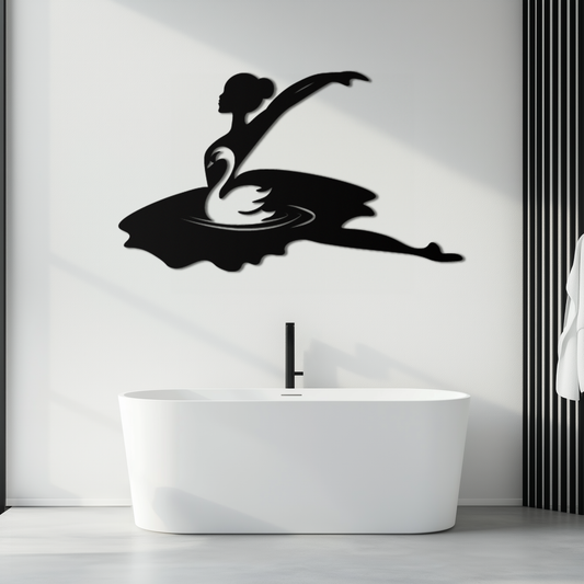 Ballet Dancer with Swan Silhouette Metal Wall Art – Elegant Black Steel Decor for Ballet Studios, Bedrooms, and Living Spaces- KAF466 - Tampa Home & Garden Store