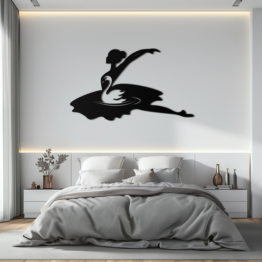 Ballet Dancer with Swan Silhouette Metal Wall Art – Elegant Black Steel Decor for Ballet Studios, Bedrooms, and Living Spaces- KAF466 - Tampa Home & Garden Store