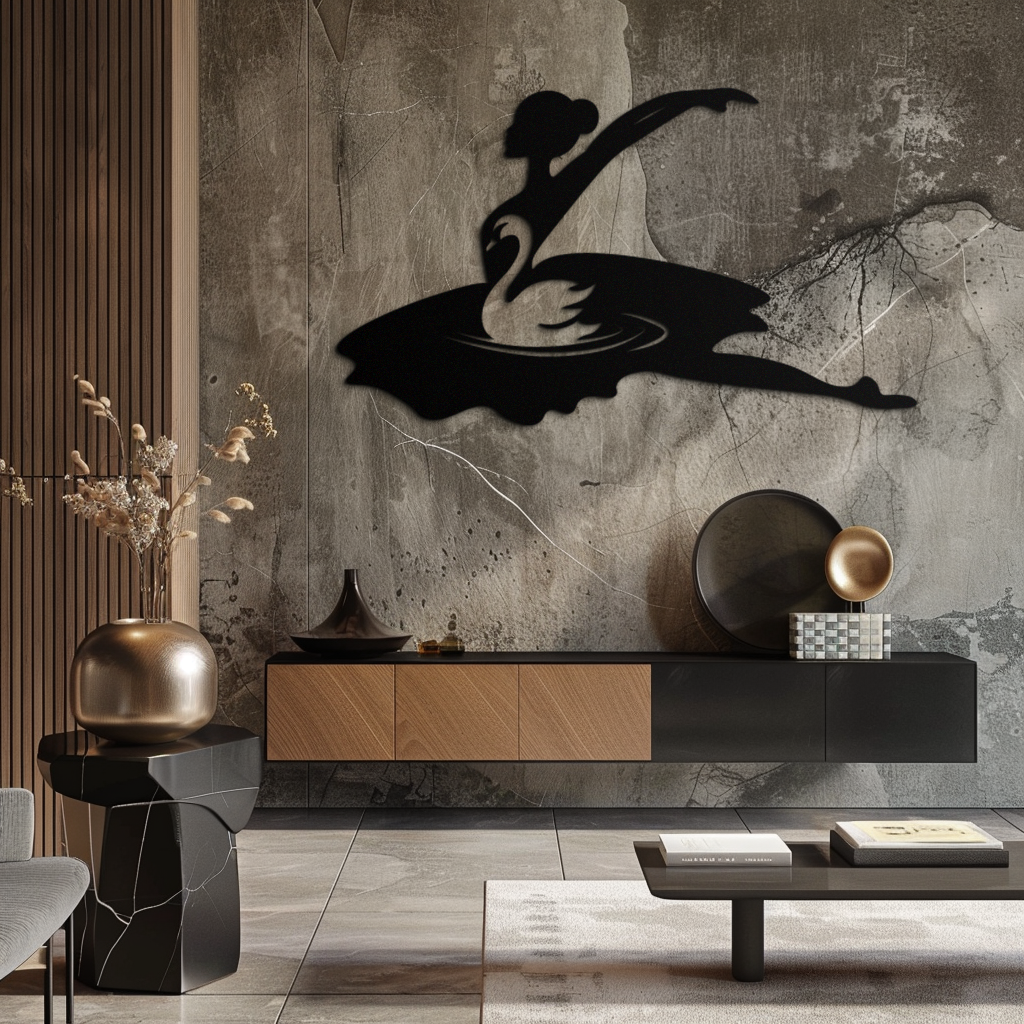 Ballet Dancer with Swan Silhouette Metal Wall Art – Elegant Black Steel Decor for Ballet Studios, Bedrooms, and Living Spaces- KAF466 - Tampa Home & Garden Store