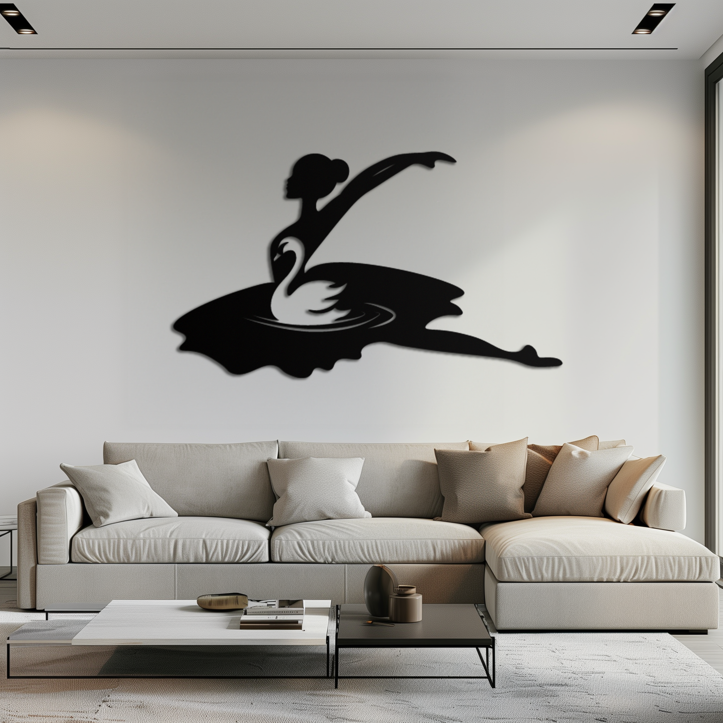 Ballet Dancer with Swan Silhouette Metal Wall Art – Elegant Black Steel Decor for Ballet Studios, Bedrooms, and Living Spaces- KAF466 - Tampa Home & Garden Store