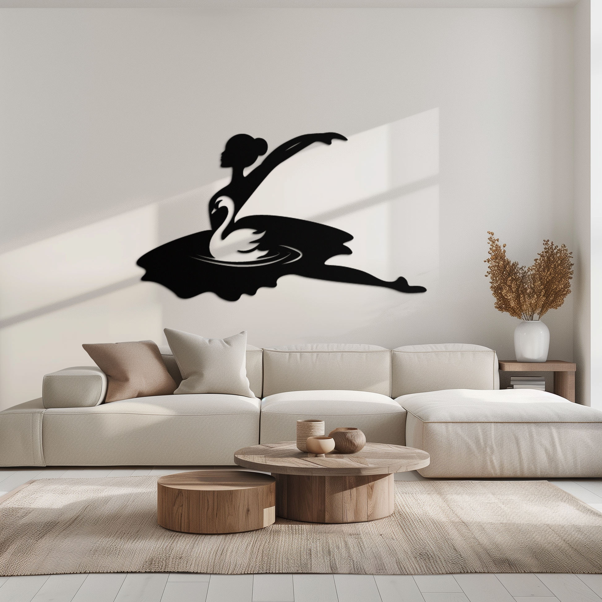 Ballet Dancer with Swan Silhouette Metal Wall Art – Elegant Black Steel Decor for Ballet Studios, Bedrooms, and Living Spaces- KAF466 - Tampa Home & Garden Store