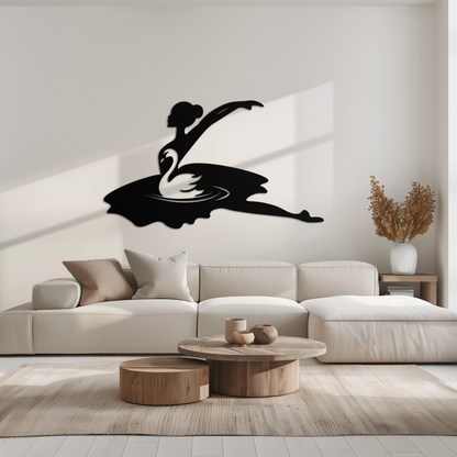 Ballet Dancer with Swan Silhouette Metal Wall Art – Elegant Black Steel Decor for Ballet Studios, Bedrooms, and Living Spaces- KAF466 - Tampa Home & Garden Store