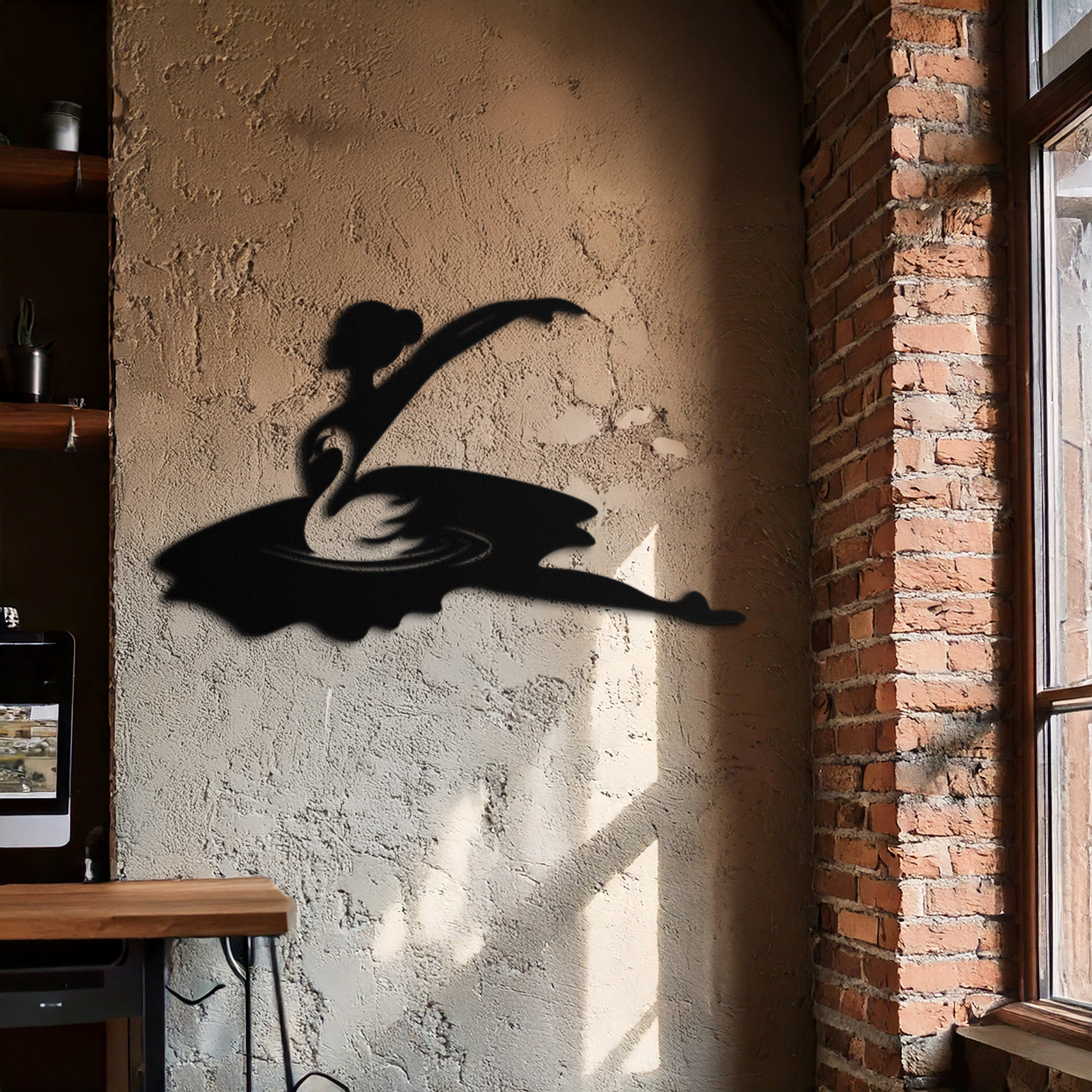Ballet Dancer with Swan Silhouette Metal Wall Art – Elegant Black Steel Decor for Ballet Studios, Bedrooms, and Living Spaces- KAF466 - Tampa Home & Garden Store